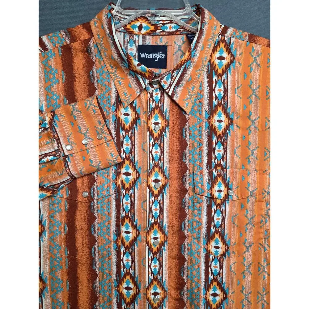 Wrangler Pearl Snap Shirt XXL 2X Southwestern Aztec Mens Long Sleeve - Picture 3 of 7